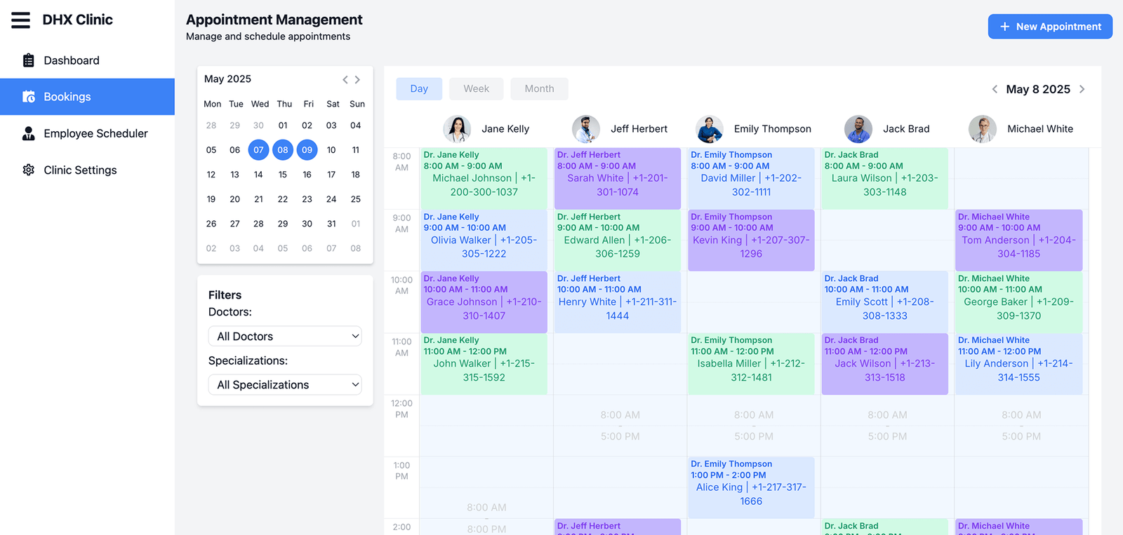 Online clinic appointment system for scheduling and patient booking